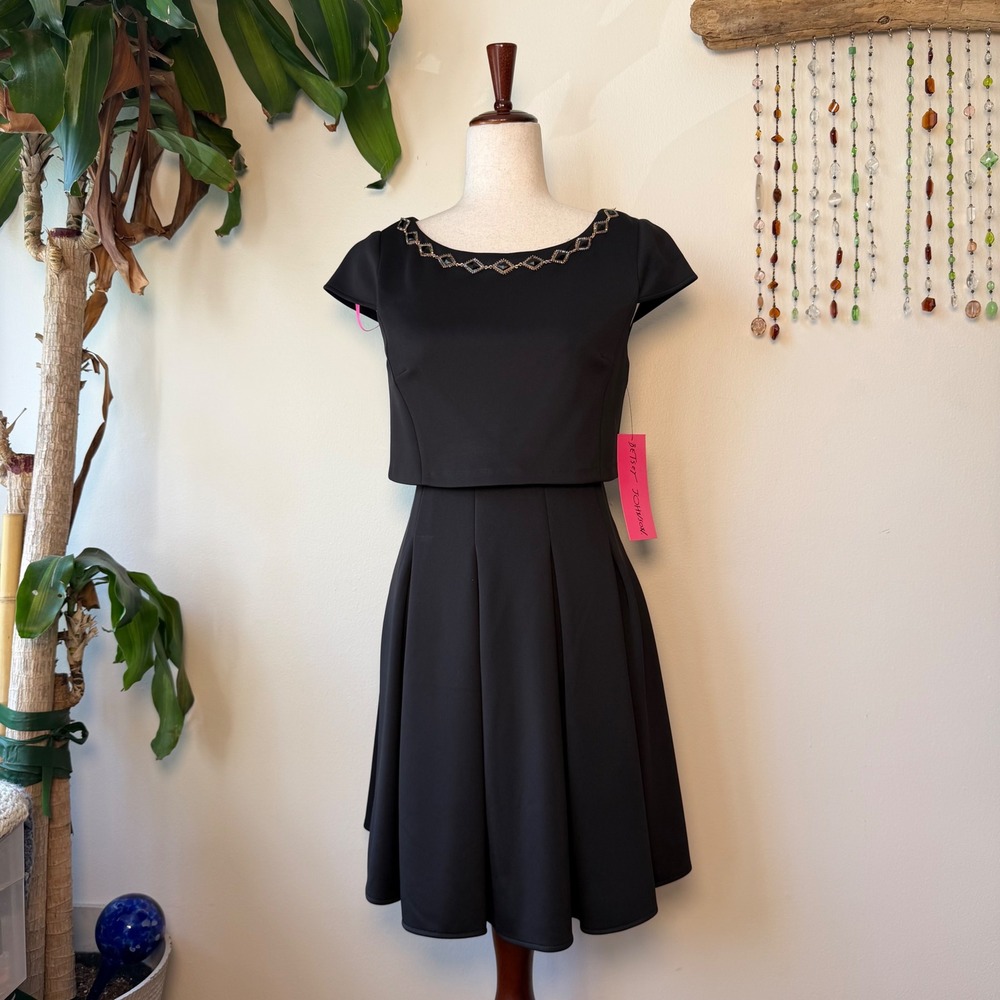 Betsey Johnson Black Embellished Jewel Neck Popover Dress NWT 2 Whimsigoth Bead